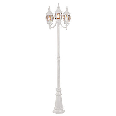 Trans Globe 4090 WH Parkway 91.5-In. 3-Light, 3-Lantern Heads Complete Outdoor Pole Light Set