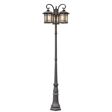 Trans Globe 5827 BK San Miguel  Craftsman 99.5-In. Complete Lamp Post Set with Three Lantern Heads and Tea Stain Glass Windows