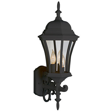 Trans Globe 4503 BK Burlington 3-Light Armed Metal and Glass, Up-mount Outdoor Wall Lantern