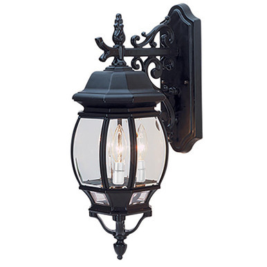 Trans Globe 4054 BK Francisco 3-Light Outdoor Beveled Glass Armed Wall Lantern