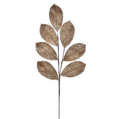 Vickerman QG211908 27" Gold Glitter Leaf Spray 4/bg