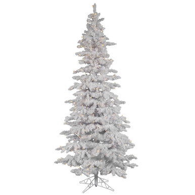Vickerman A893576LED - 7.5ft Flocked White Slim Christmas Tree with Warm LED Lights