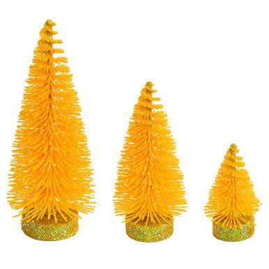 Vickerman LS190378 Vickerman - 3 in.-5 in.-7 in. Yellow Glitter Oval Tabletop Christmas Tree Set - 3 Pack 
