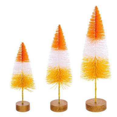 Vickerman LS221718 Orange Bottle Brush Table Top Christmas Tree Set of 3