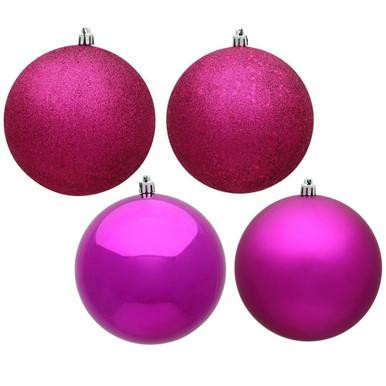 Vickerman N592070DA Vickerman - 8 in Fuchsia Assorted Finish Ball Christmas Ornament - 4 Pack 