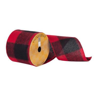 Vickerman Q181165 Vickerman - 4 in x 10 yd Red and Black Plaid Wired Decorative Ribbon 