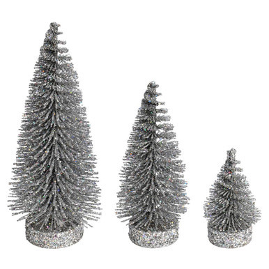 Vickerman LS190307 Silver Glitter Oval Table Top Christmas Tree Set of 3