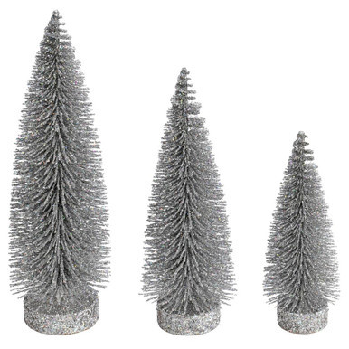 Vickerman LS190707 Silver Glitter Oval Table Top Christmas Tree Set of 3