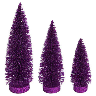Vickerman LS190726 Plum Glitter Oval Table Top Christmas Tree Set of 3