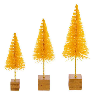 Vickerman LS221378 Yellow Bottle Brush Table Top Christmas Tree Set of 3