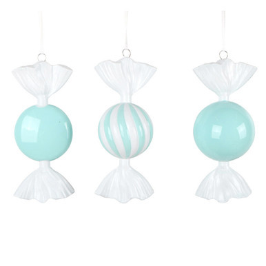 MT253027W Vickerman - 7 in Aqua Enamel Assorted Candy Christmas Ornament - 3 Pack
