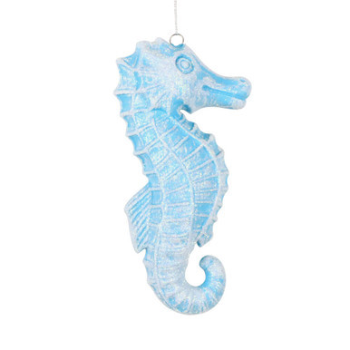 MT256412W Vickerman - 6.5 in Turquoise Glitter Seahorse Christmas Ornament - 2 Pack
