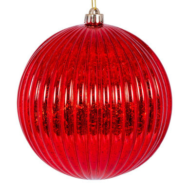 N162403D Vickerman - 6 in Red Mercury Ball Christmas Ornament - 4 Pack
