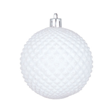 N188711D Vickerman - 6 in White Durian Glitter Ball Christmas Ornament - 4 Pack