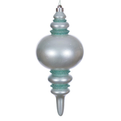 N241340DCV Vickerman - 13 in Frosty Mint Candy Glitter Finial UV Outdoor Christmas Ornament