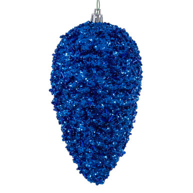 N247202D Vickerman - 7 in Blue Glitter Pinecone Christmas Ornament - 4 Pack