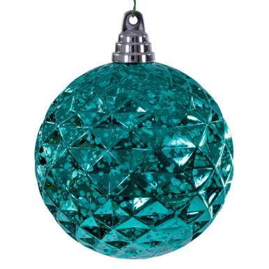 MC240342 Vickerman - 4.75 in Teal Diamond Mercury Ball Christmas Ornament - 4 Pack