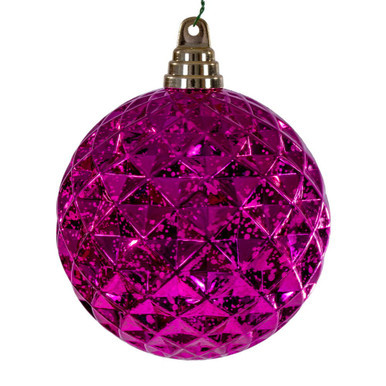 MC240370 Vickerman - 4.75 in Fuchsia Diamond Mercury Ball Christmas Ornament - 4 Pack