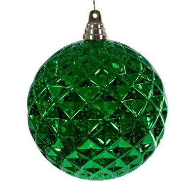 MC240404 Vickerman - 6 in Green Diamond Mercury Ball Christmas Ornament - 2 Pack