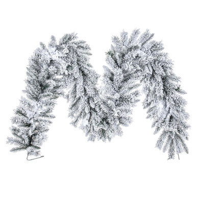 A895214 Vickerman - 9 ft White Christmas Garland - Unlit