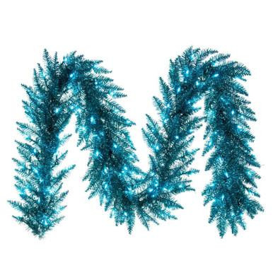 Vickerman K234215LED Vickerman - 9 ft Aqua Christmas Garland - Pre-Lit LED 