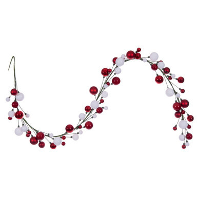 N250191 Vickerman - 6 ft Red/White Christmas Garland - Unlit