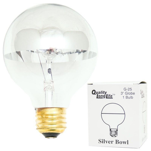Halco 102382 Prism G25CL60/SB 60W G25 Clear Silver Bowl Globe Pendant Bulb