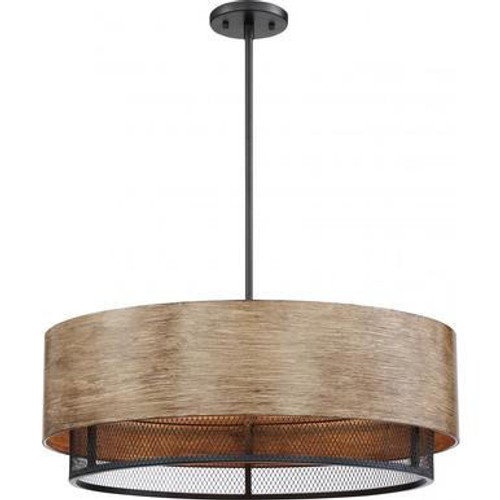 Nuvo Lighting Nuvo 60-6980 Black with Honey Wood 5 Light Ceiling Mount Fixture 
