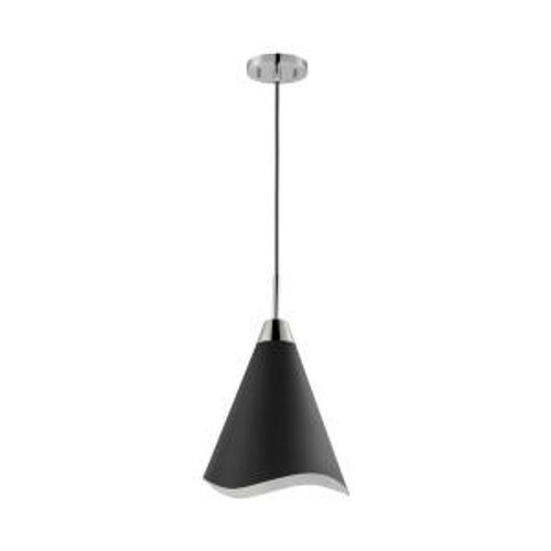Satco 60-7475 Matte Black Pendant Light with Polished Nickel