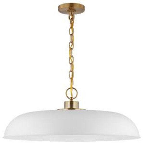 Satco 60-7486 Matte White Pendant Light with Burnished Brass