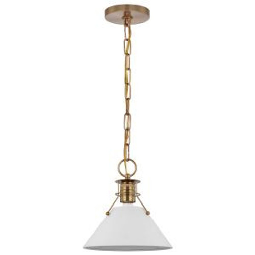 Satco 60-7522 Matte White Pendant Light with Burnished Brass