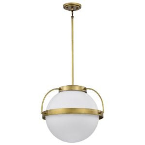 Satco 60-7785 Natural Brass Pendant Light with White Opal Glass