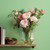 Vickerman 16" Artificial Dark Pink Rose In Glass Pot
