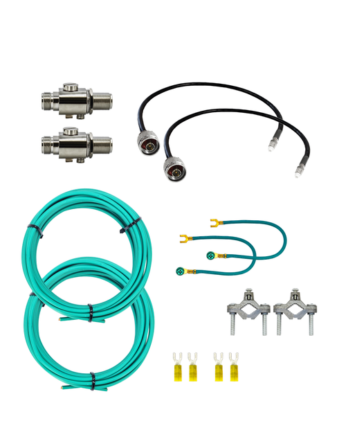 AntennaGear Complete 2 x Lightning Surge Protector Arrestor and Antenna System Grounding Wire Kit w/Mounting Hardware - FME Female