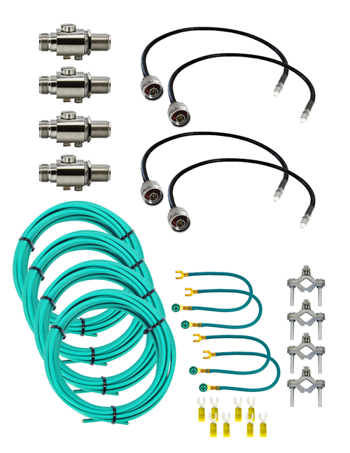 AntennaGear Complete 4 x Lightning Surge Protector Arrestor and Antenna System Grounding Wire Kit w/Mounting Hardware - FME Female