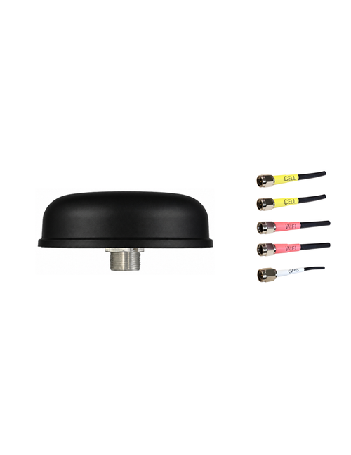 AntennaGear M850B Low-Profile Series 5-Lead Mobility M2M IoT MIMO 2 x Cellular 4G LTE CBRS 5G NR / GPS GNSS / Multi Band MIMO 2 x WiFi 6 Bolt Mount Antenna w/15ft Coax Cables