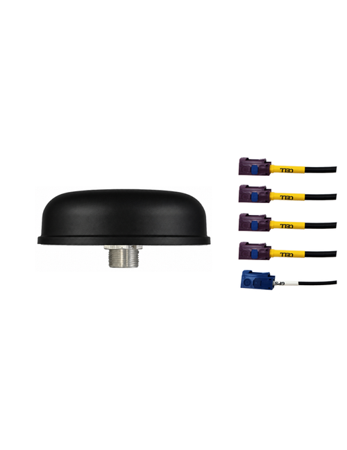 AntennaGear M850BF Low-Profile Series 5-Lead Mobility M2M IoT MIMO 4 x Cellular 4G LTE CBRS 5G NR / GPS GNSS Bolt Mount Antenna w/15ft Coax Cables - FAKRA