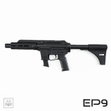 Extar EP9 6.5 inch 9mm, black tactical semi-automatic firearm with adjustable stock and Picatinny rails.