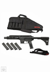 Extar EP9 6.5" 9mm Essentials Bundle, black tactical rifle with four magazines, carrying case, and adjustable strap.