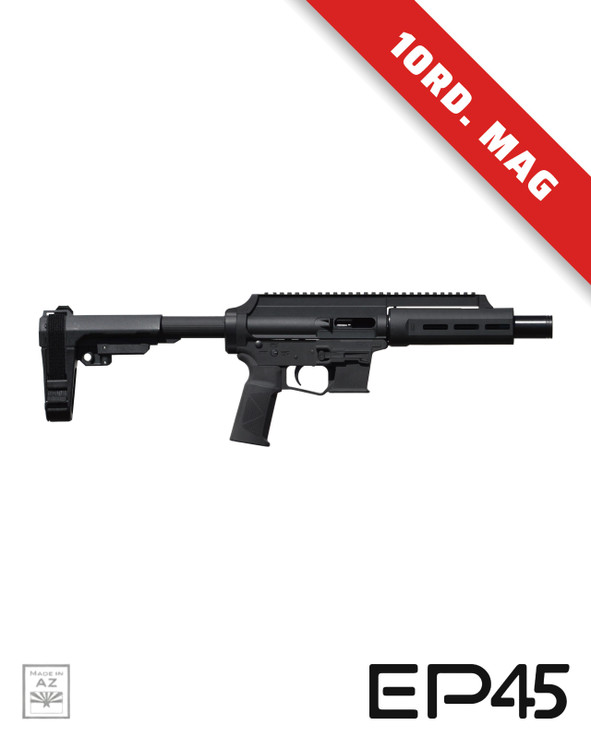 Extar EP45 6.5-inch .45 ACP rifle, tactical firearm with adjustable stock and Picatinny rail, in black finish.