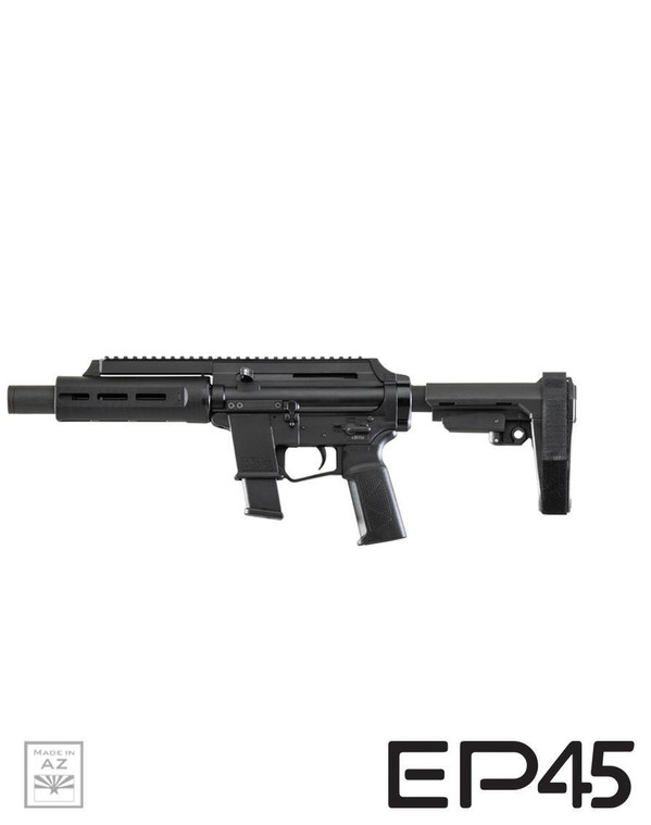 Extar EP45 6.5-inch SB Tactical SBA3, 18 Round .45 ACP semi-automatic pistol with adjustable stock and tactical barrel.