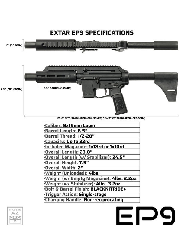 Extar EP9 6.5" 9mm | 10RD MAG w/Stabilizer 