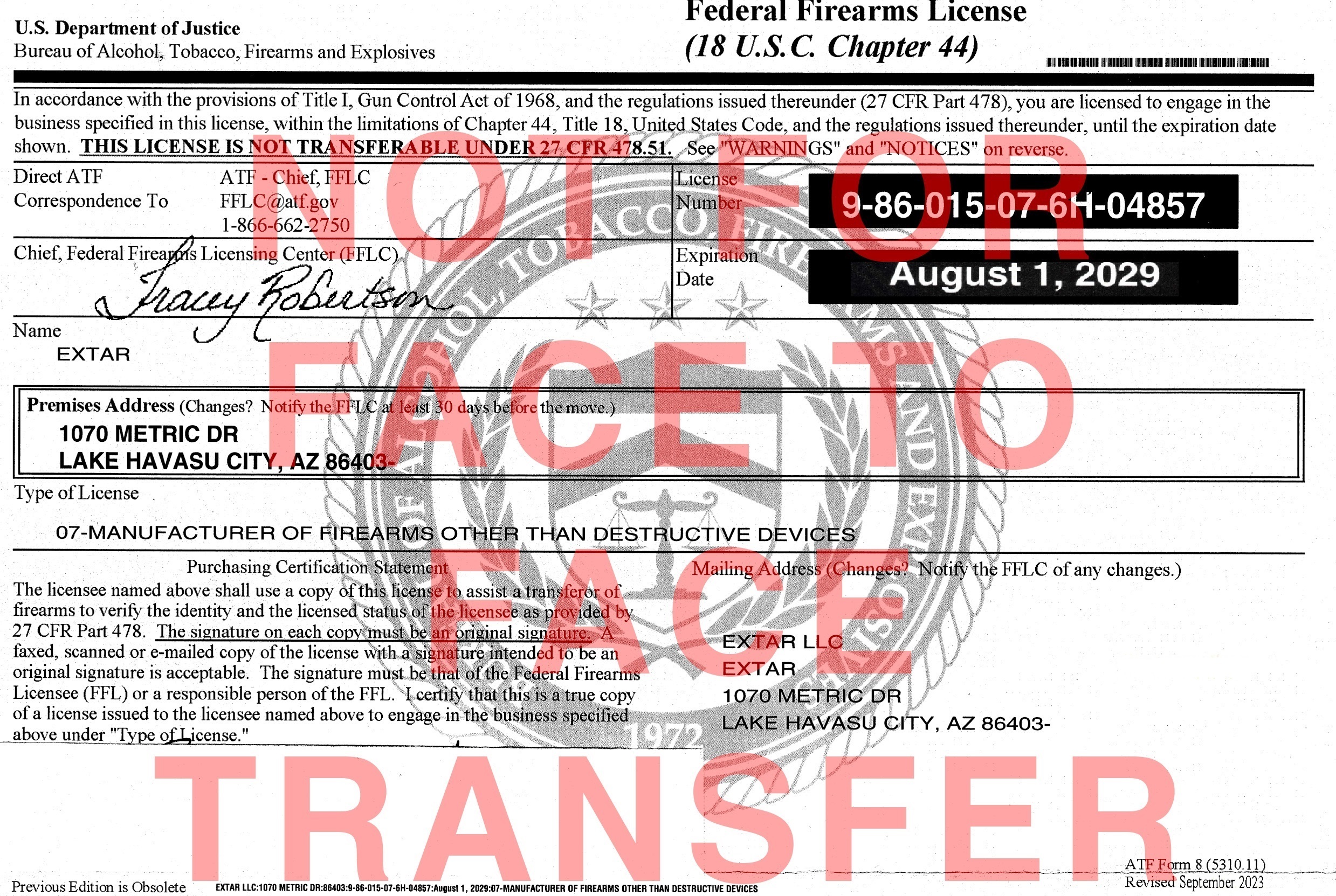 A copy of our federal firearms license