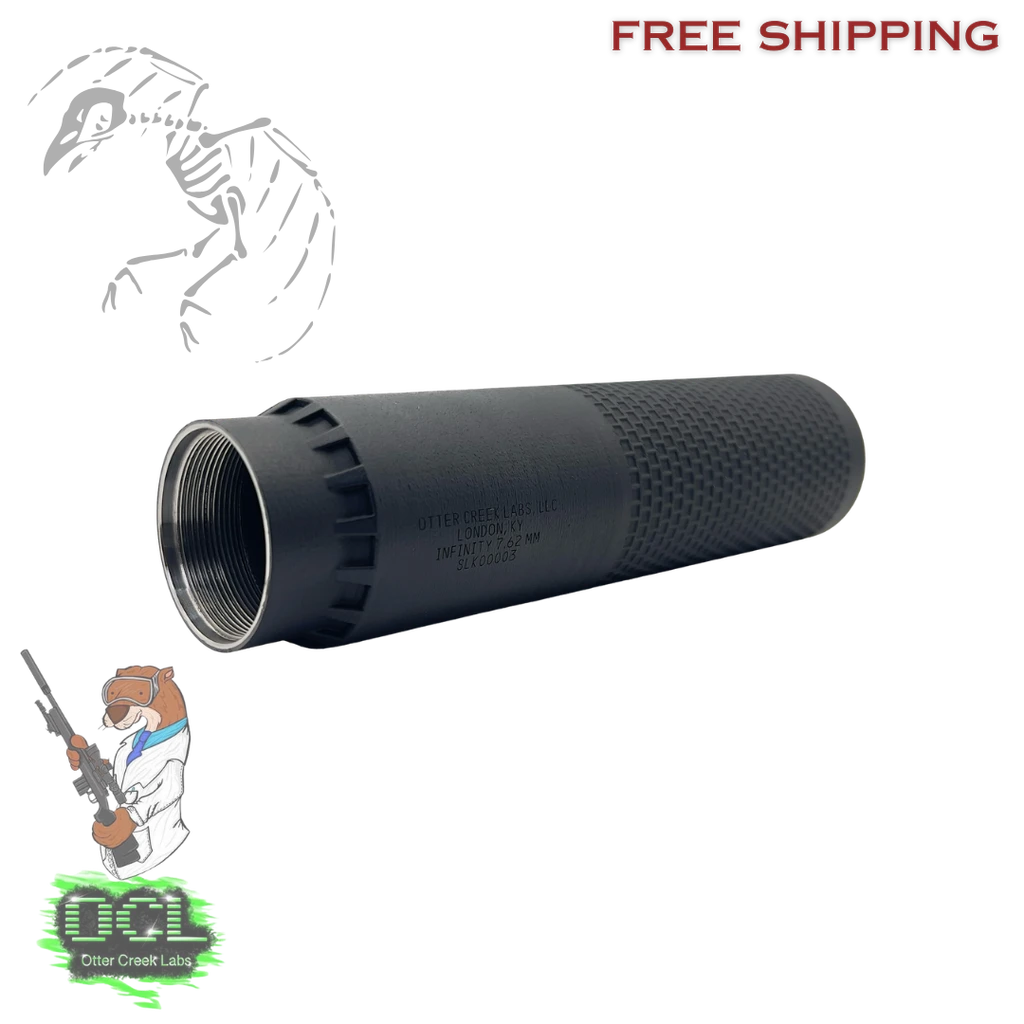 Otter Creek Labs, Infinity, Rifle Suppressor, 7.62MM, Inconel Construction, Black, Includes Vented and Solid End Cap, Hub Compatible, No Mount Included, INF762
UPC: 664533663578