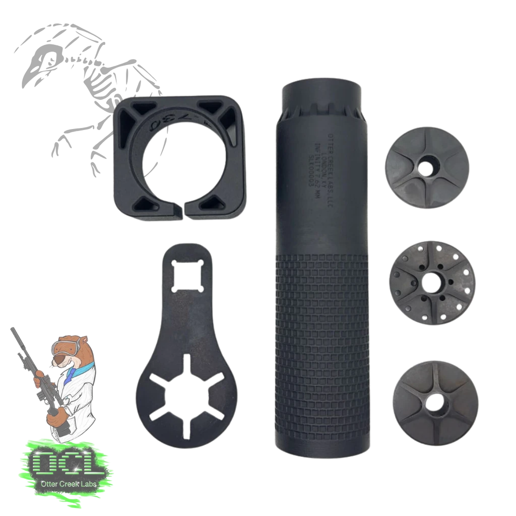 Otter Creek Labs, Infinity, Rifle Suppressor, 7.62MM, Inconel Construction, Black, Includes Vented and Solid End Cap, Hub Compatible, No Mount Included, INF762
UPC: 664533663578