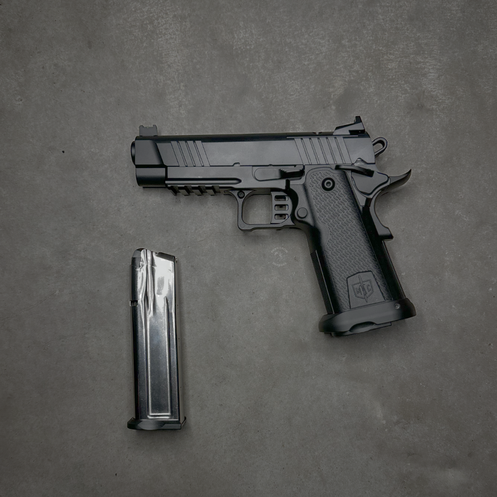 12500005 UPC # 723551445488, Military Arms Corporation, MAC 9 DS, Single Action Only, Semi-automatic, Metal Frame Pistol, 9MM, 4.25" Barrel, QPQ Finish, Black, Light Rail, Optic Cut, Manual Safety, Black Rear/ Front Fiber Optic, 17 Rounds, 2 Magazines
