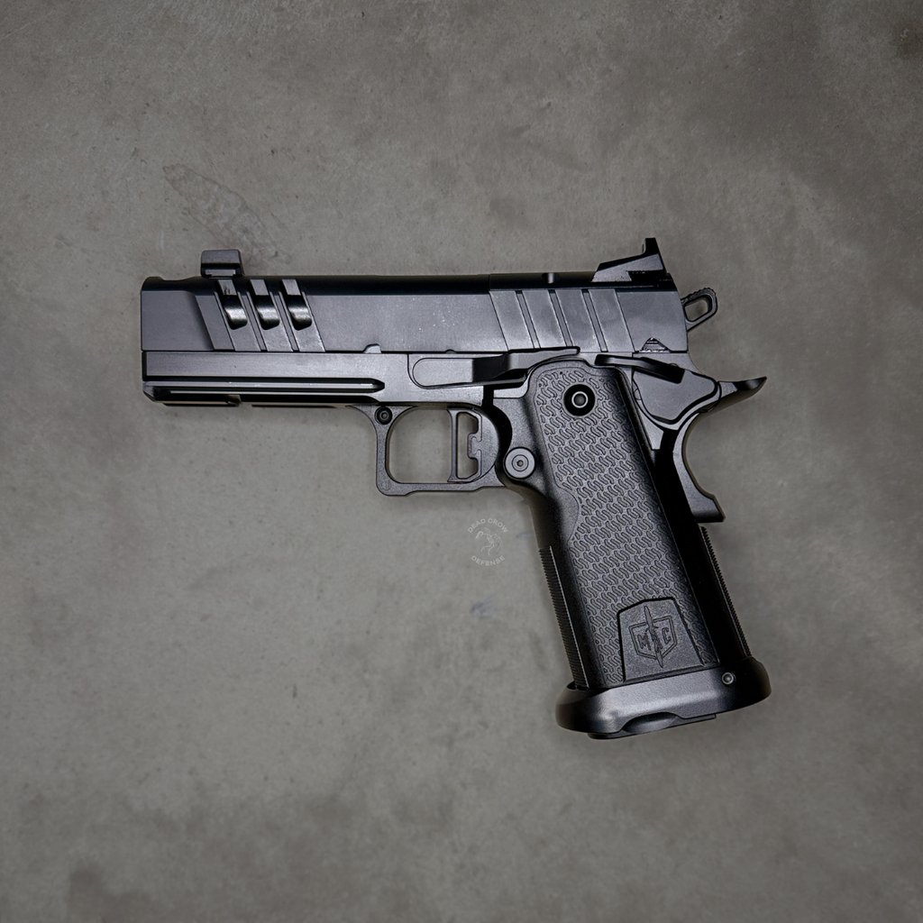Military Arms Corporation, MAC 9 Double Stack, Single Action, Semi-automatic, Steel Frame Pistol, Carry Size, 9MM, 4.25" Compensated Barrel, QPD Finish, Black, 11 Degree Target Crown, AGENCY AOS Optics Cut, Blade Front and Adjustable Rear Sights, 17 Rounds, 2 Magazines, 12500015
UPC: 810162050320