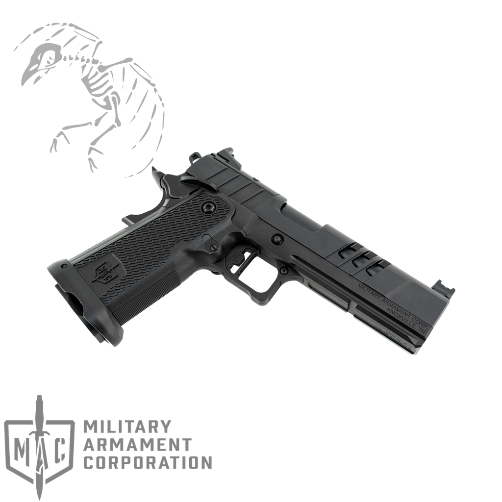 12500011
UPC: 810162050337 Military Arms Corporation, MAC 9 DS-D, Single Action, Semi-automatic, Steel Frame Pistol, Full Size, 9MM, 5" Barrel, QPD Finish, Black, 11 Degree Target Crown, AGENCY AOS Optics Cut, Fiber Optic Front and Low Profile Combat Rear Sights, 17 Rounds, 2 Magazines, new 2025 model v2