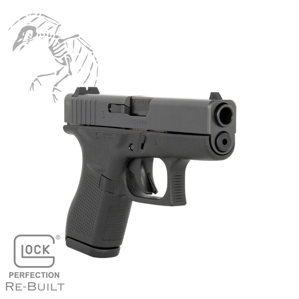 G42US UPC # 764503014543 Refurbish G42US G42 Gen3 Subcompact Rebuilt 380 ACP 6+1 3.25" Black Barrel, Matte Black Steel Serrated Slide, Black Polymer Frame, Black Textured Polymer Grip, Right Hand