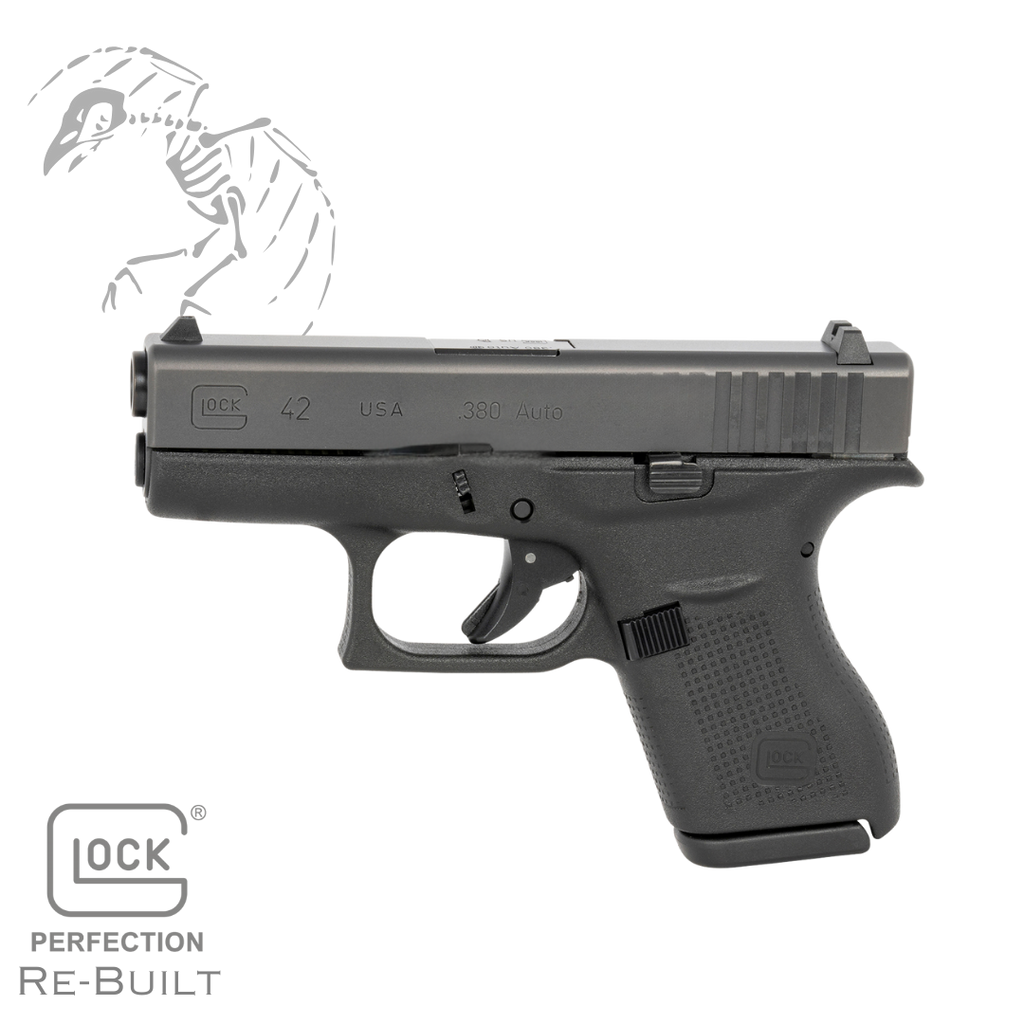 G42US UPC # 764503014543 Refurbish G42US G42 Gen3 Subcompact Rebuilt 380 ACP 6+1 3.25" Black Barrel, Matte Black Steel Serrated Slide, Black Polymer Frame, Black Textured Polymer Grip, Right Hand